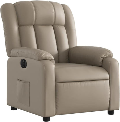 Electric reclining chair with reclining function and 135° tilt, comfortable TV chair with automatic control, faux leather upholstery, side pocket and stable wood-metal