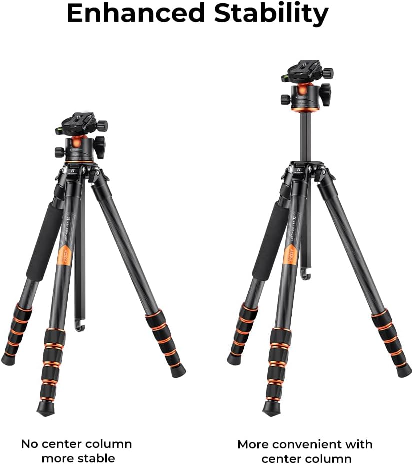 K&F Concept Koolstofvezel Camera Statief, Lichtgewicht Reisstatief met Monopod, Compact Fotografie Statief met 360° Balhoofd, Compatibel met DSLR Camera, Max. Belasting: 15KG (A255C2+BH-35L)