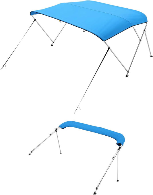 VEVOR Bimini-tops met 3 bogen, 600D polyester luifel met aluminium frame, waterdicht en zonnescherm bootluifel met opbergtas, 2 steunstangen, 4 riemen, 6'Lx (67"-72") Bx46"H, Pacific Blue