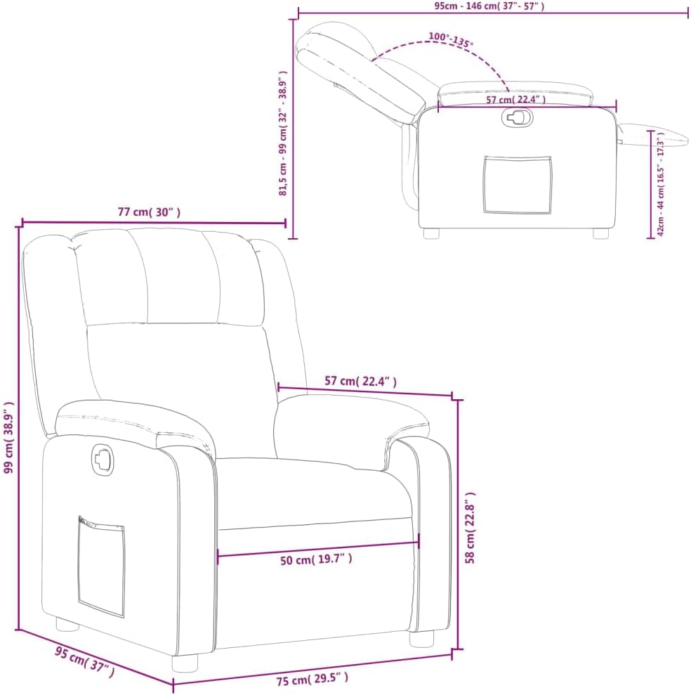 Verstelbare Fauteuil – Relaxstoel – Ligstoel – Fauteuil – Tv Stoel – Kunstleer – Grijs – Verstelbare Rugleuning – Zijvak