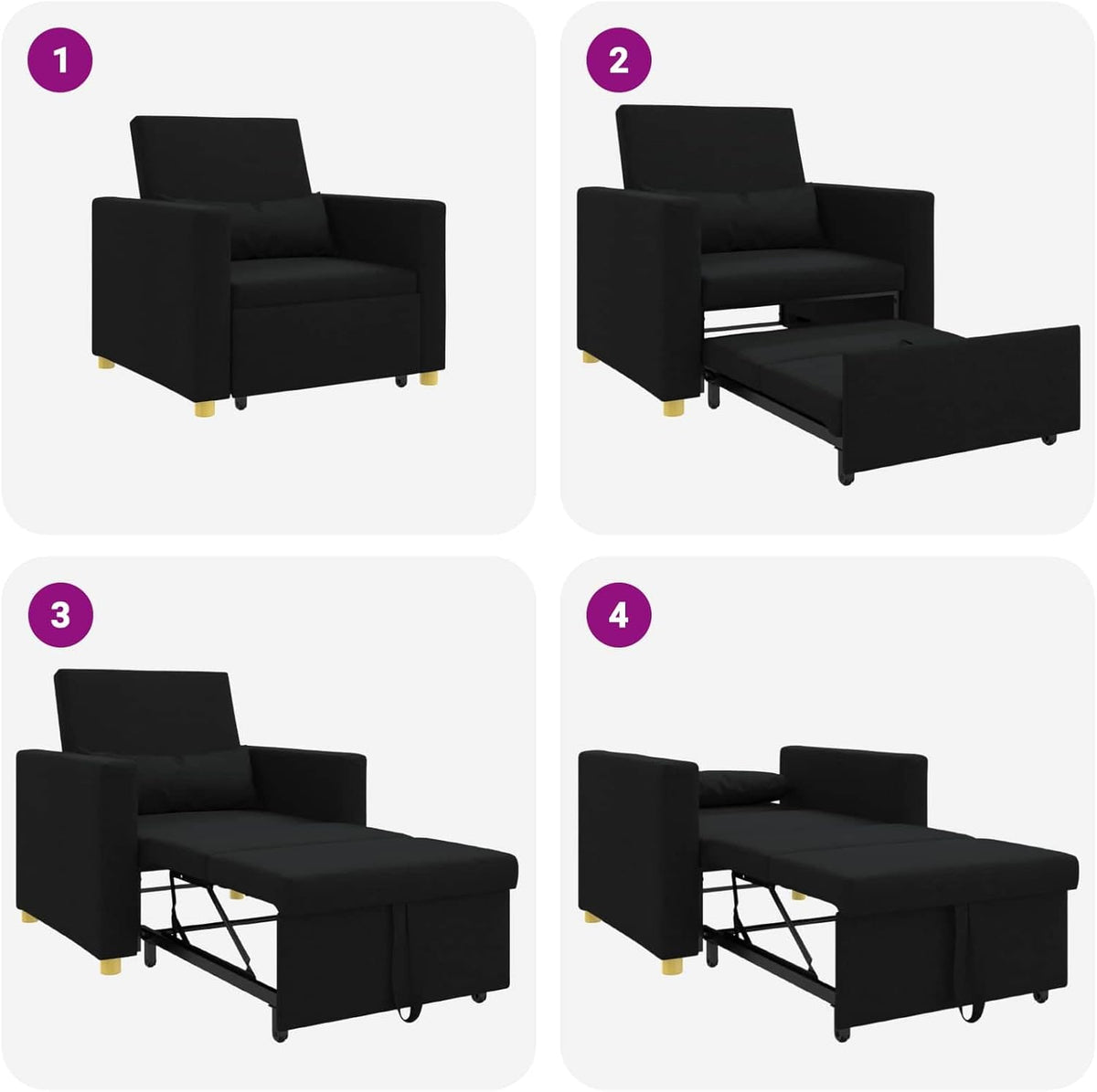 vidaXL 3-in-1 Single Sofa Bed Convertible Black Fabric - QUORE