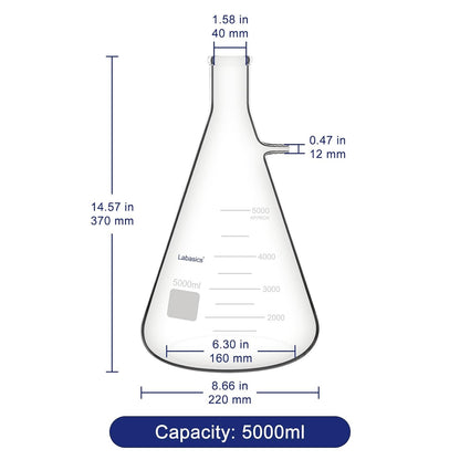 Wandfilterkolf – Filterkolf – Vacuümkolf – Filtreerkolf – Laboratoriumkolf – 5000 ml – Borosilicaatglas – Hittebestendig tot 250 °C