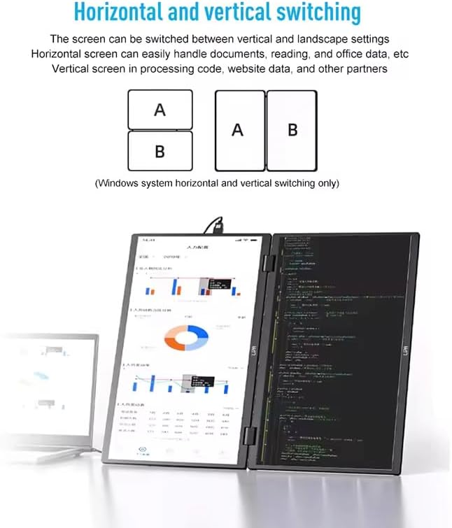 Lipa HDR-72 Dual Portable monitor Full HD - Foldable folding screen - Display - Ultrawide monitor - 2x 15.6 inch - Tri-screen- Triple monitor - 60 Hz - HDR and IPS - QUORE