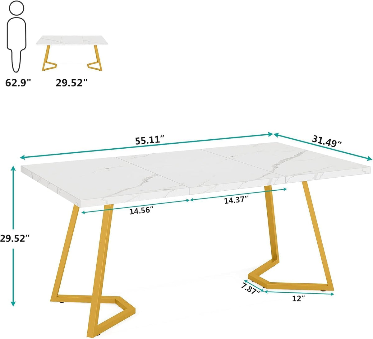 Lailang 140cm Eettafel, Oval Dining Table, Eetkamertafel Marmer, Eettafel 6 Personen, White Dining Table, 140 x 80 x 75 cm, White Gold