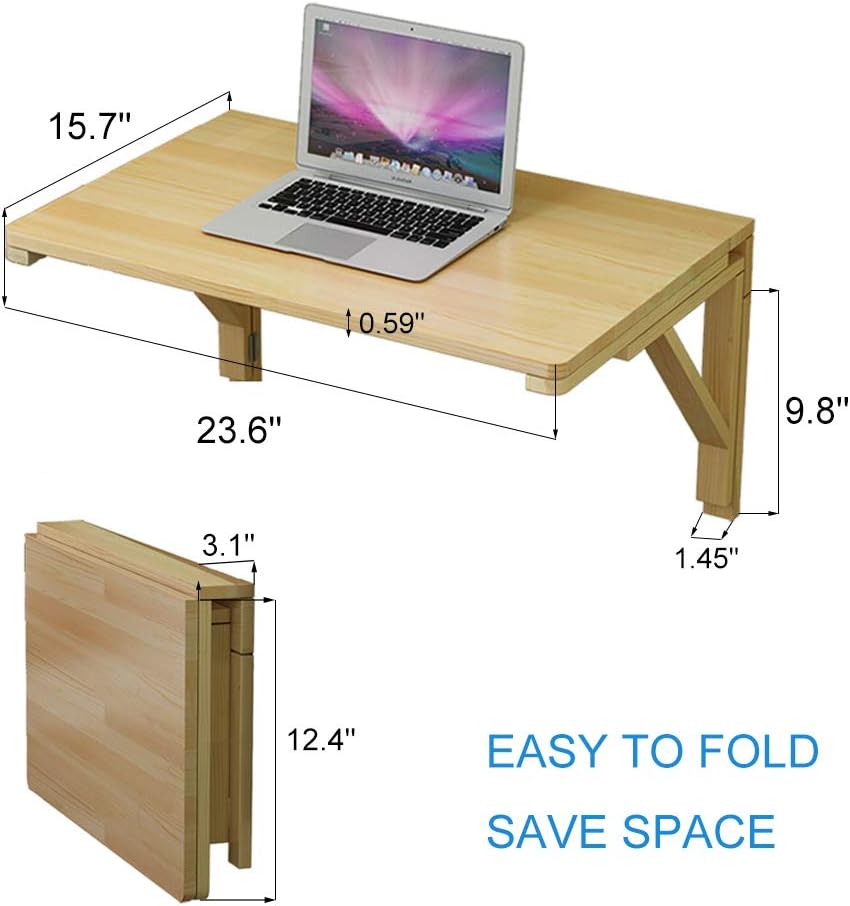 Wandklaptafel, klein zwevend bureau, ruimtebesparend, inklapbaar computerbureau van massief hout, wandtafel voor eetkamer, studie, keuken, diner, wasserette, bar, enz