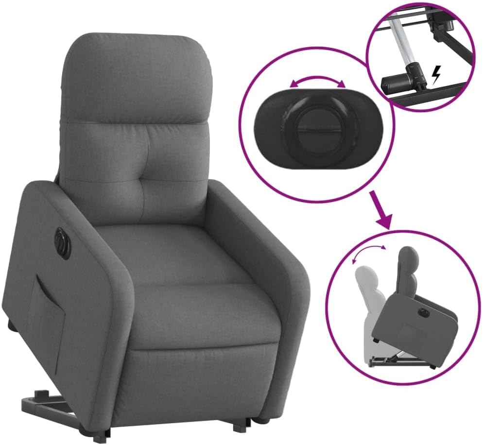 Elektrische Relaxstoel – Opstastoel – Fauteuil Met Opstahulp – Televisiestoel – Ligstoel – Donkergrijze Stof – Verstelbare Ligfunctie – Ingebouwde Opstahulp
