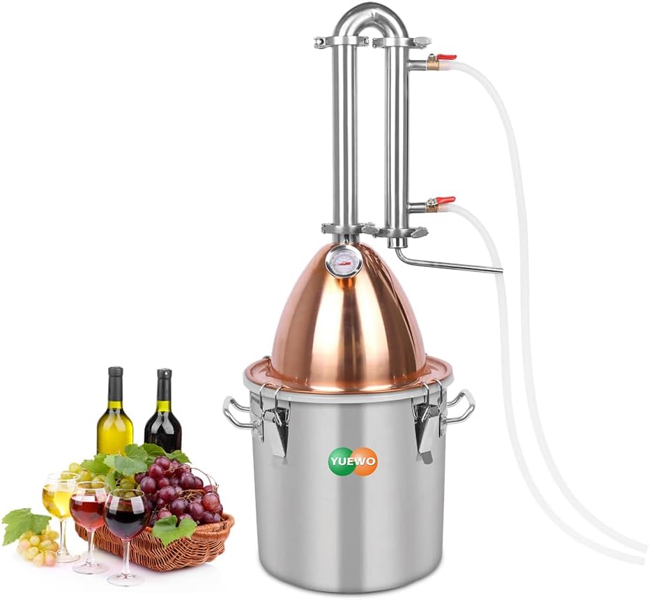 Alambiek – Distilleerketel – Stookketel – Moonshine Ketel – Thuisbrouwpakket – 10 Liter Inhoud – Roestvrij Staal Met Koperen Koepel - QUORE