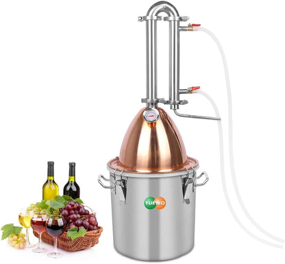 Alambiek – Distilleerketel – Stookketel – Moonshine Ketel – Thuisbrouwpakket – 10 Liter Inhoud – Roestvrij Staal Met Koperen Koepel - QUORE