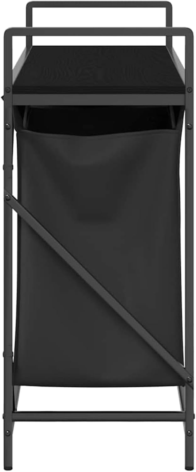Wasmand – Laundry Basket – Wasbox – Wasopberger – Waszakken – Met Twee Compartimenten – Bovenste Opbergrek – Zwart Stalen Frame – Eiken Houtlook