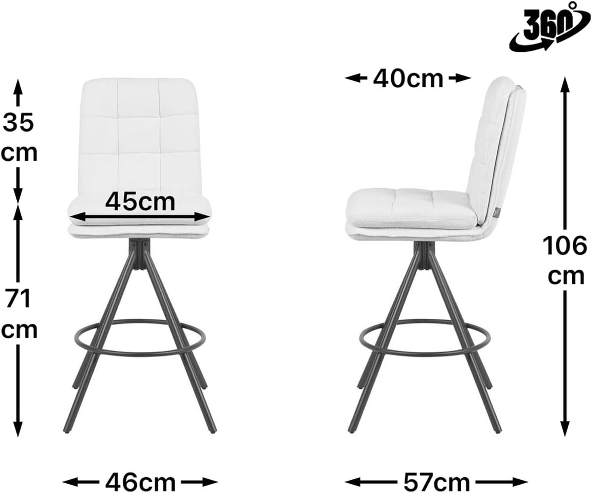 DUBI Möbel TAYO Premium Bar Stool, 360° Rotatable, Double Cushion and Fine Padded Backrest, Steel Frame with 4 Legs, Black Matte with Foot Ring, for Kitchen Island and Counter, Seat Height 71 cm - QUORE