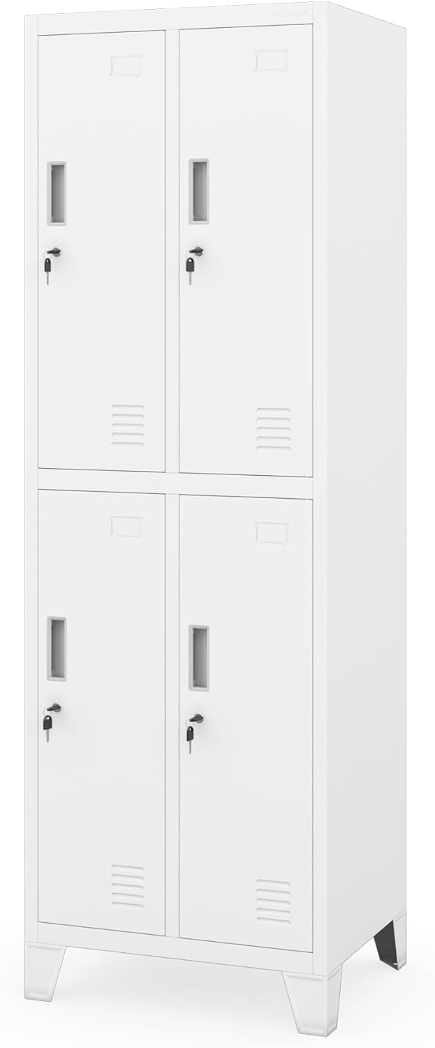 Jan Nowak metalen locker met 4 afzonderlijke vakken afsluitbare spindkast voor personeelsruimte en kleedruimte met hangstang ventilatie en etikethouders professionele lockerkast 172 x 56 x 45 cm - QUORE