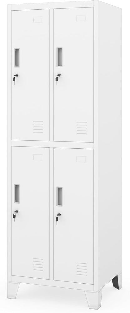 Jan Nowak metalen locker met 4 afzonderlijke vakken afsluitbare spindkast voor personeelsruimte en kleedruimte met hangstang ventilatie en etikethouders professionele lockerkast 172 x 56 x 45 cm - QUORE