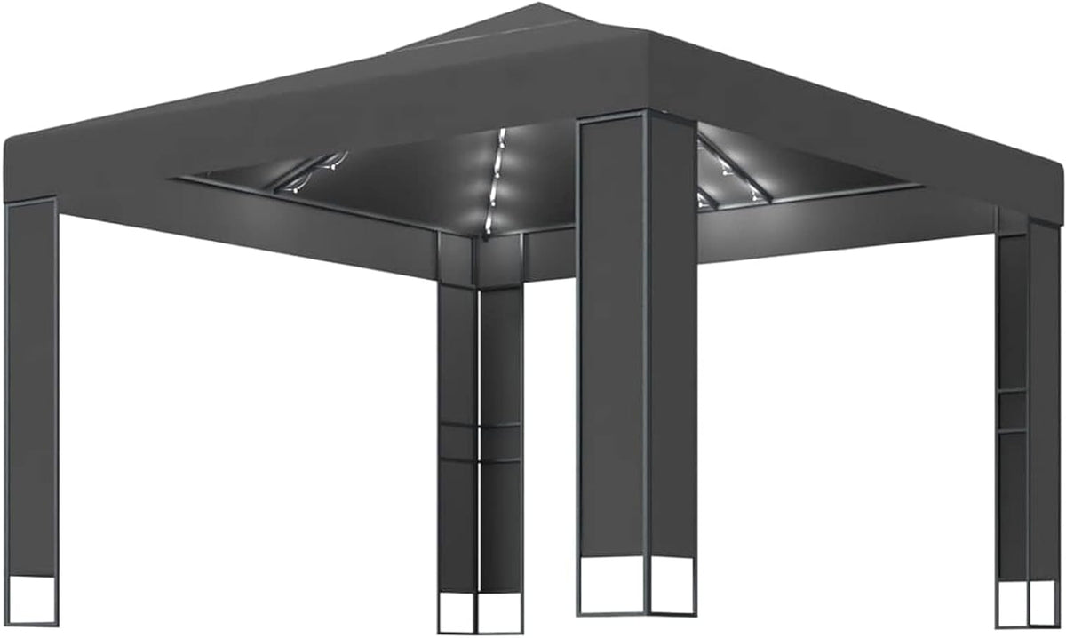 Gecheer Double Roof Pavilion with LED Strips Pergola for Garden, Patio, Sunroof, Parasol, Tent, Gazebo, Party, Anthracite, 3 x 3 m - QUORE