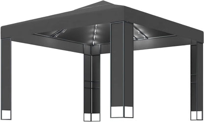 Gecheer Double Roof Pavilion with LED Strips Pergola for Garden, Patio, Sunroof, Parasol, Tent, Gazebo, Party, Anthracite, 3 x 3 m - QUORE
