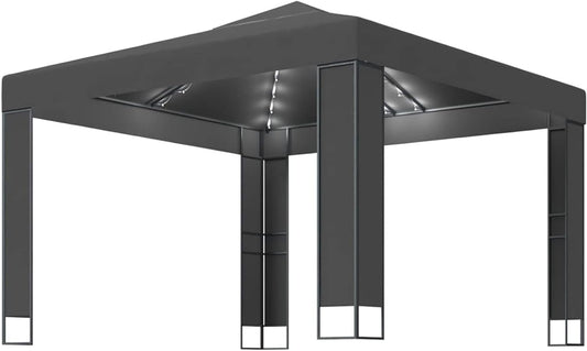 Gecheer Double Roof Pavilion with LED Strips Pergola for Garden, Patio, Sunroof, Parasol, Tent, Gazebo, Party, Anthracite, 3 x 3 m - QUORE