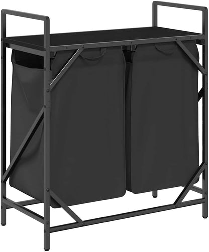 Gecheer Laundry basket 2 compartments with shelf black oak look, laundry basket laundry basket laundry basket for baby clothes bedding shoes 859065 - QUORE