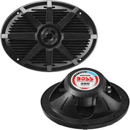 KIT SET VOOR BOSS AUDIO SYSTEMS MR692B 2 ovale 2-weg marine speakers, zwart 6 x 9 15 x 23 cm 175 watt rms 350 watt max 4 ohm waterdicht zeezwembad boothotel, per paar