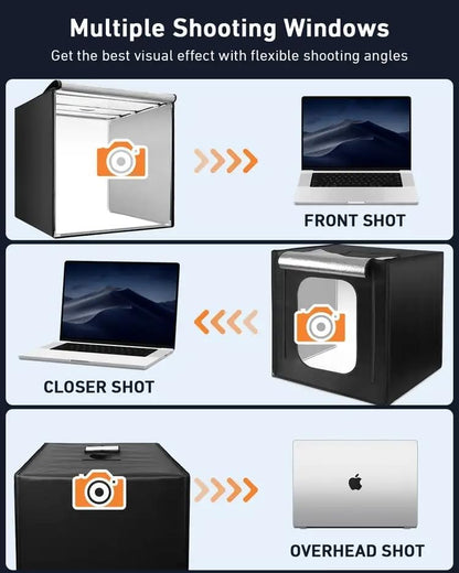 DUCLUS Fotobox 80 cm (32 inch), professionele opvouwbare fotostudioset met 3 verstelbare ledpanelen en 5600 K traploos dimbaar, 6 matte PP backdrops, lichttent voor grote productfotografie