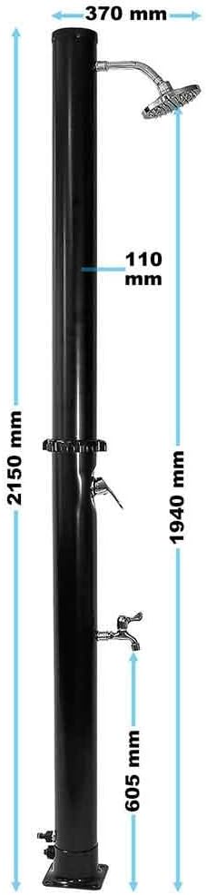 BAKAJI Douche op zonne-energie voor tuin, zwembad, outdoor, camping, watertank 20 l, met verstelbare douchekop, voor warm water, aansluiting voor de tuin, afmetingen 214 x 11,5 x 11,5 x 11,5 cm