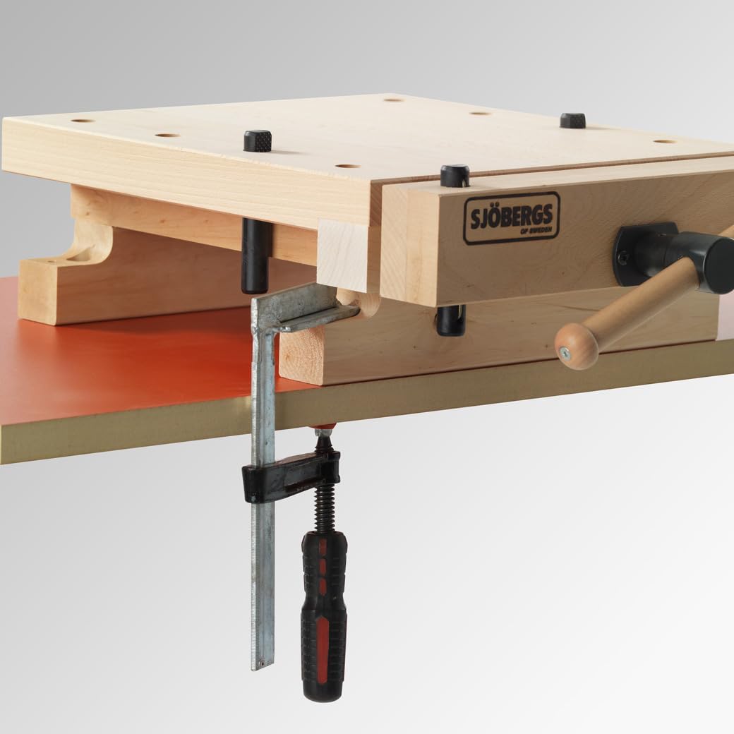 Sjöbergs SJO-66690K Smart Workstation Pro Bankschroef, 4,13 cm dik beukenblad, mini-werkbank, kurkkkaken, draagbare hardhoutklem voor houtbewerking, werkoppervlakte van 53 x 37 cm