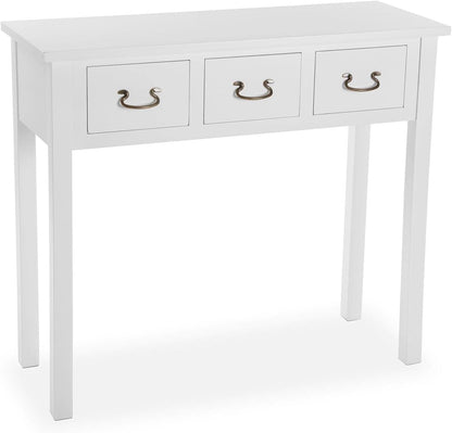 Versa Niza Smalle hal of vestibule Entree hal meubilair, Console Tafel, met 3 laden, Afmetingen (H x B x H) 80 x 35 x 90 cm, Hout, Kleur Wit