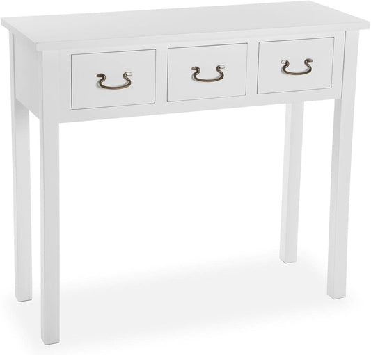 Versa Niza Smalle hal of vestibule Entree hal meubilair, Console Tafel, met 3 laden, Afmetingen (H x B x H) 80 x 35 x 90 cm, Hout, Kleur Wit