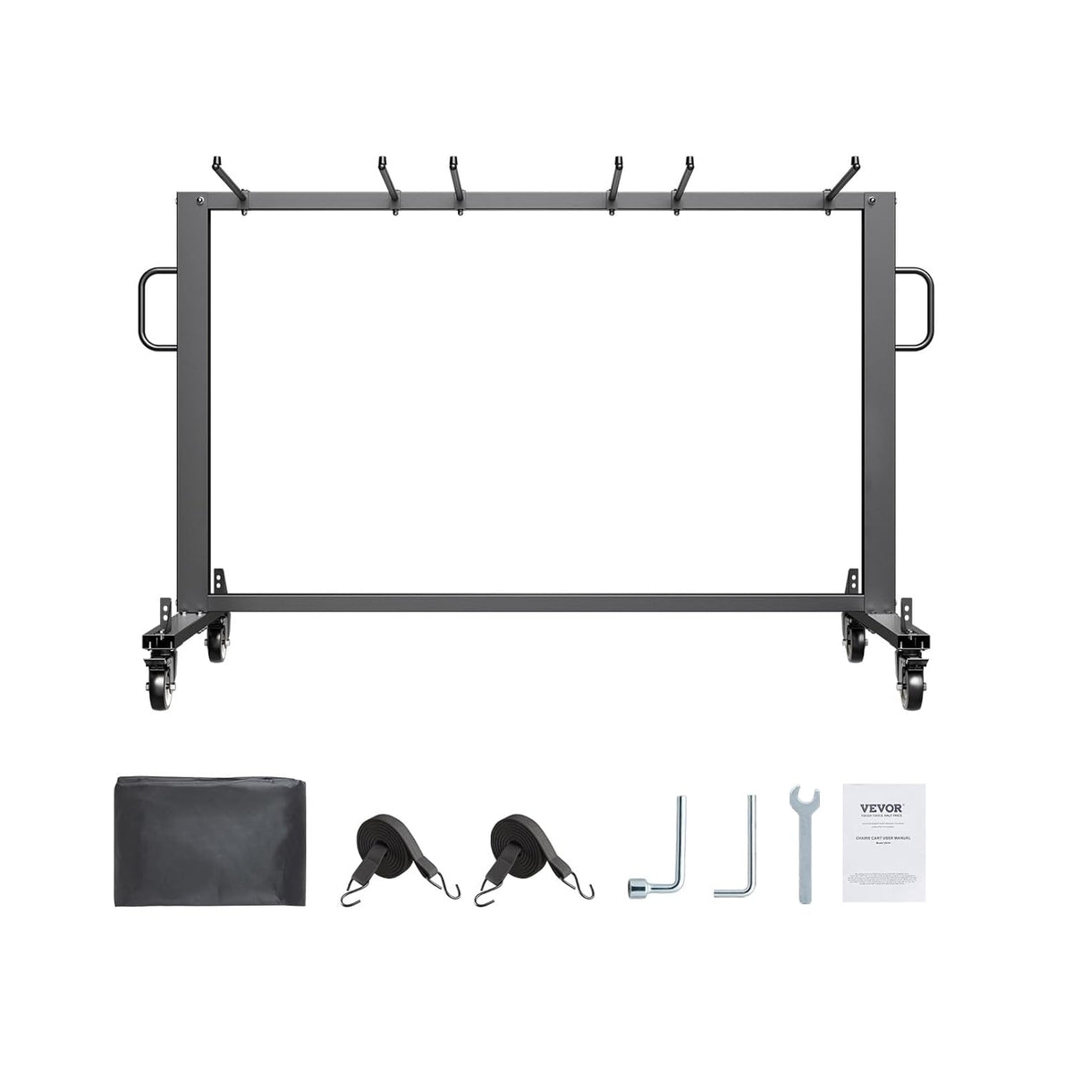 VEVOR Folding Chair Stand, 181 kg Load Capacity, Folding Chair Trolley for 42 Seats or 12 Tables, Multifunctional Chair Trolley with Rubber Wheels and Holders, Large Seat Holder, Matte Black