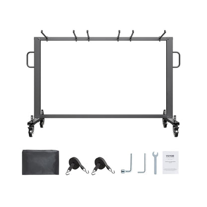 VEVOR Folding Chair Stand, 181 kg Load Capacity, Folding Chair Trolley for 42 Seats or 12 Tables, Multifunctional Chair Trolley with Rubber Wheels and Holders, Large Seat Holder, Matte Black