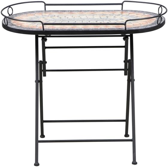 Siena Garden serveertafel Prato, 68x41x60cm, frame: staal, gepoedercoat in mat zwart, oppervlak: keramiek in bont