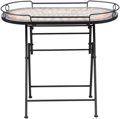 Siena Garden serveertafel Prato, 68x41x60cm, frame: staal, gepoedercoat in mat zwart, oppervlak: keramiek in bont