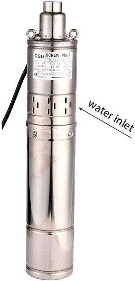 Dompelpomp – Huiswaterpomp – Fonteinpomp – Onderwaterpomp – Tuinpomp – Roestvrij Stalen Behuizing – Krachtige 0,37 kW Motor – Max 1,8 m³/u, 86 m Opvoerhoogte