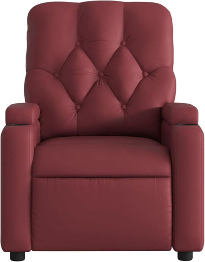 Relaxstoel – Fauteuil – Loungestoel – Recliner – Relaxfauteuil – Handmatige Ligfunctie – Kunstleer Wijnrood – Maximaal 110 kg – Brede Armleuningen – Bekerhouders