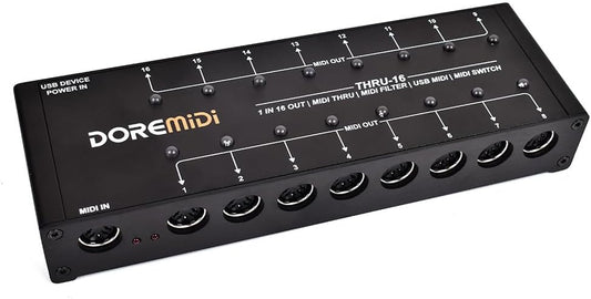 MIDI-Thru Box – MIDI Splitter – MIDI Verdeler – MIDI Router – MIDI Patchbay – 16 Uitgangen – 1 MIDI-Ingang Naar 16 MIDI-Uitgangen – Per Uitgang Instelbare Filtering