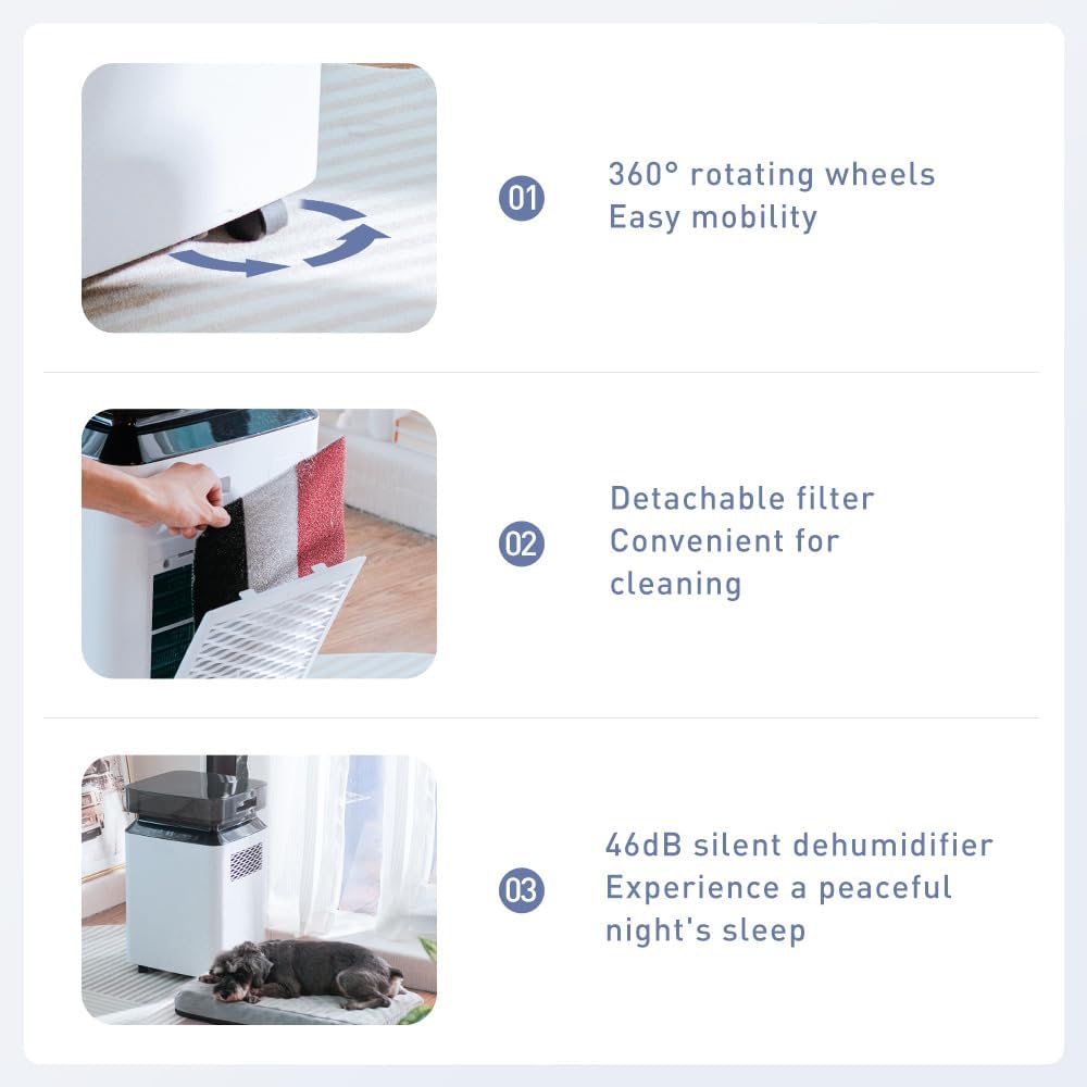 Elektrische luchtontvochtiger, grote capaciteit: 80 l/dag, grote capaciteit, afdekking 170 m², hefpomp, dubbele ventilatie, stil 46 dB, voor kelder/kantoor/garage/keuken/badkamer