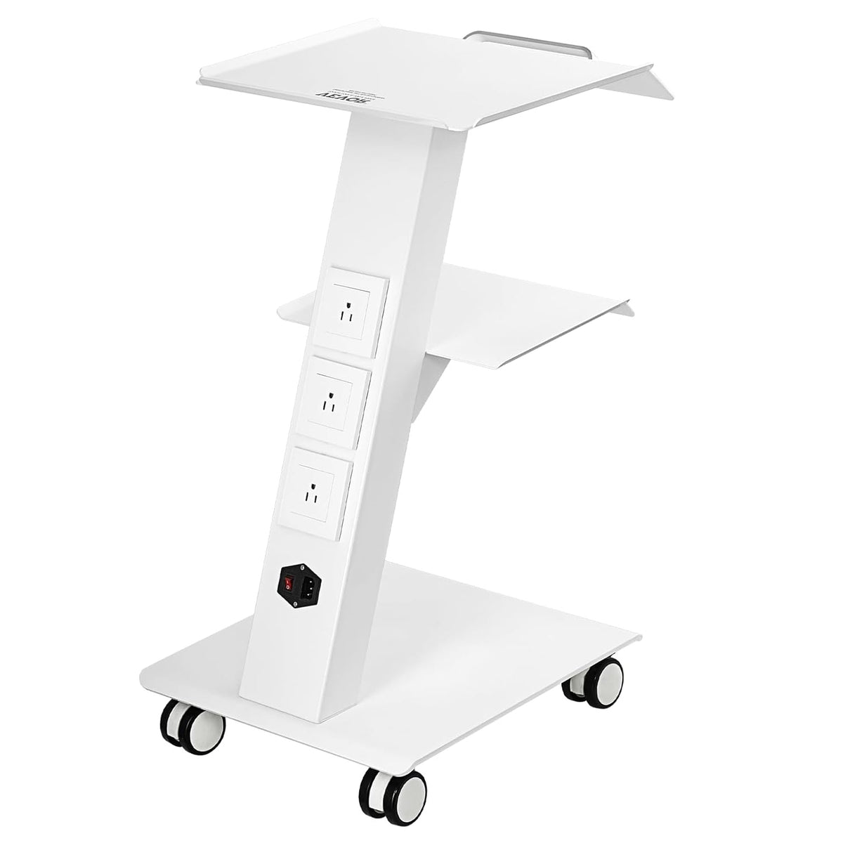 Werkwagen – Werktafel – Trolley – Servicewagen – Medische Trolley – 3-Laags Metaal – Geïntegreerd Stopcontact