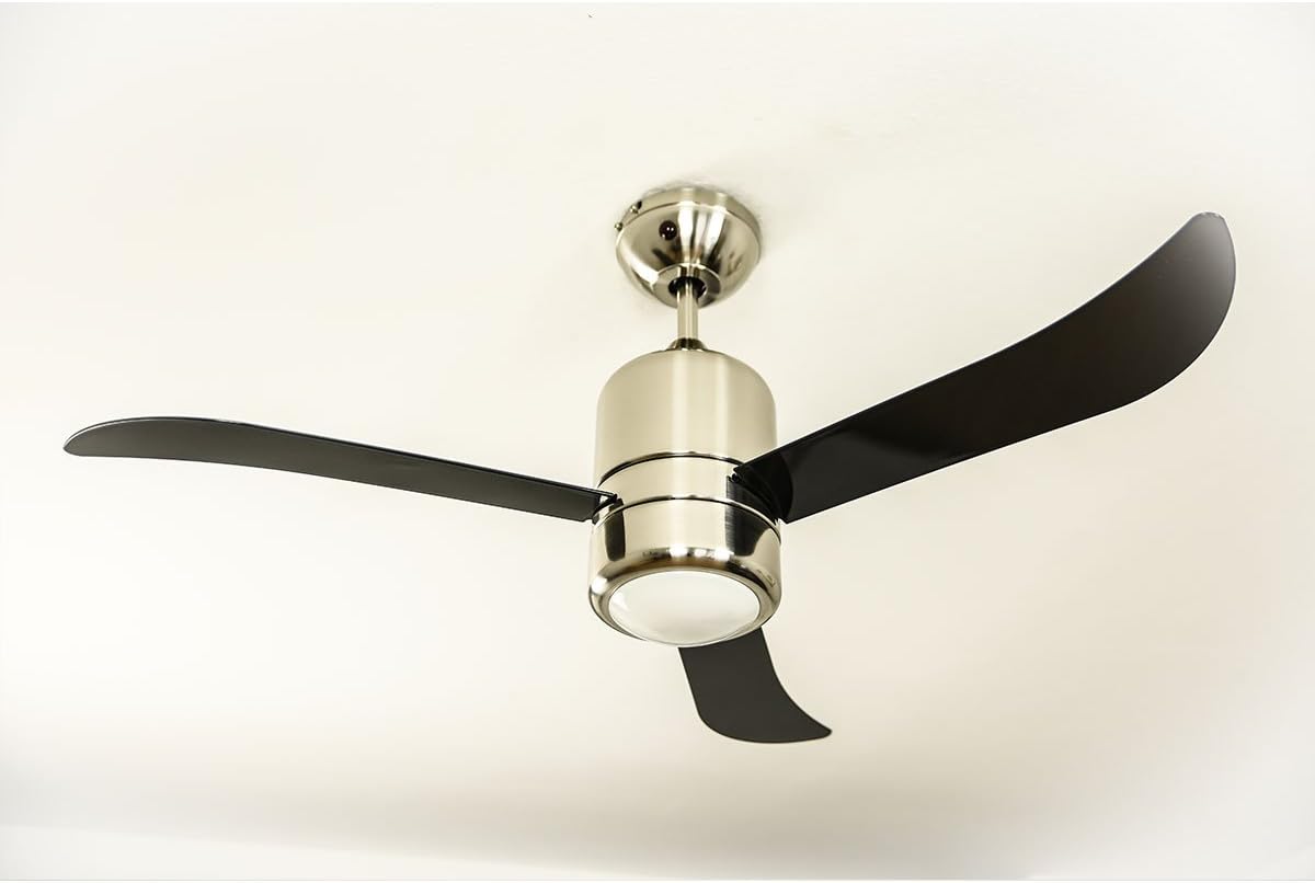 AireRyder Plafondventilator Loft met verlichting en afstandsbediening, behuizing gesatineerd nikkel, vleugels zwart, 112 cm, FN51134