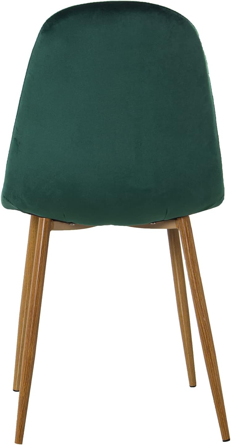 DRW Set van 4 stoelen, fluweel en poten van metaal, houtlook, groen en hout, 44,5 x 47 x 89 cm, zitvlak 47 cm
