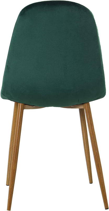 DRW Set van 4 stoelen, fluweel en poten van metaal, houtlook, groen en hout, 44,5 x 47 x 89 cm, zitvlak 47 cm