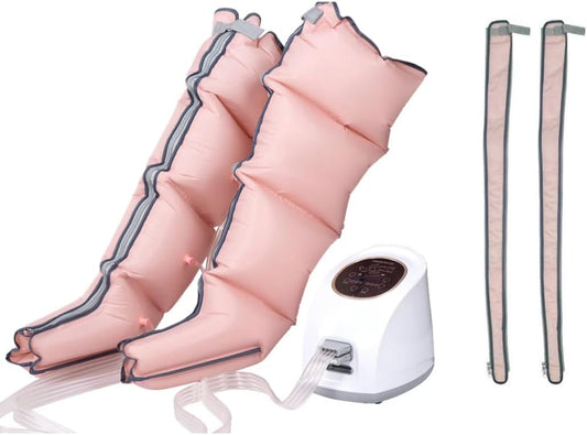 Beencompressieapparaat voor lymfedrainage plus GRATIS uitbreiding, oedeemreductie, met pneumatische beenmassage, compressie, verbetering van de bloedcirculatie inclusief uitbreiding (Roze, M)