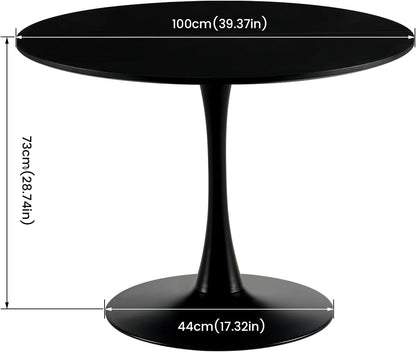Scandinavische moderne ronde eettafel, bureau, bartafel, geschikt voor keuken, eetkamer, woonkamer en kantoor, voor 2-4 personen, diameter 100 cm, zwart