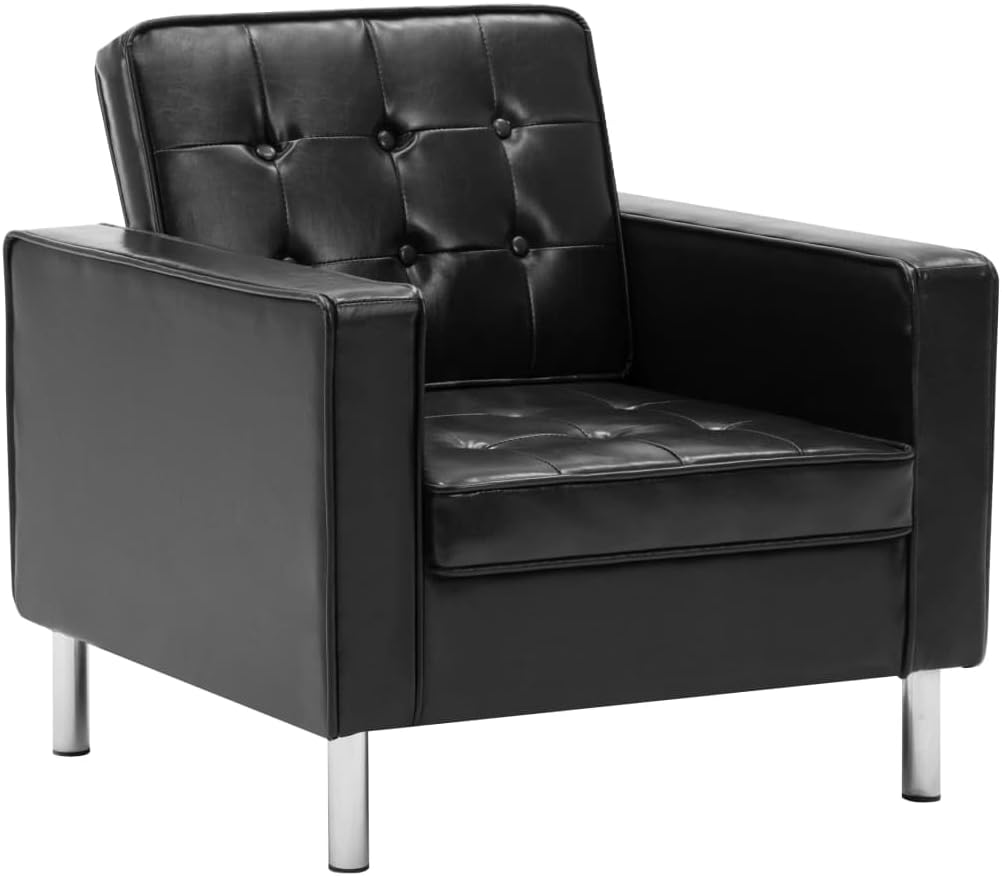 Black Faux Leather Armchair Furniture Living Room Armchair Recliner Chair Bedroom Chair - QUORE