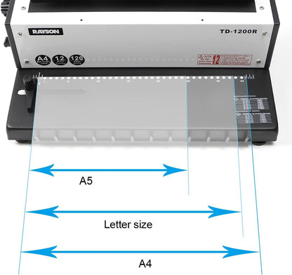 RAYSON TD-1200R Metaaldraad bindmachine – 3:1 ponsafstand, 34 gaten, perforeert 12 A4-bladzijden, bindt tot 120 pagina’s