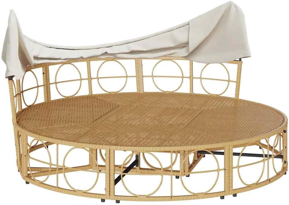 Zonnebed – Ligbed Buiten – Outdoor Ligstoel – Relaxstoel Tuin – Loungestoel Balkon – Polyrotan – Met Luifel – Comfortabele Kussens – Weerbestendig