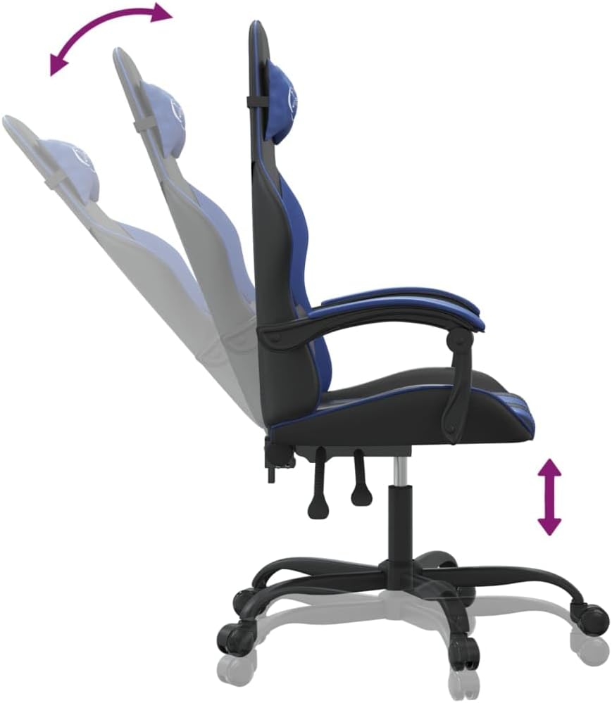 Gamingstoel – Bureaustoel – Game Chair – Gamerstoel – Zwart-Blauw – Verstelbare Rugleuning – Kunstleer Met Schuimvulling