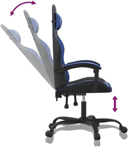 Gamingstoel – Bureaustoel – Game Chair – Gamerstoel – Zwart-Blauw – Verstelbare Rugleuning – Kunstleer Met Schuimvulling