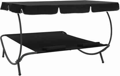 Dubbele Ligstoel – Zonnebank – Tuinbed – Lounger – Ligbed – Weerbestendig Oxford Stof – Groot Zonnedak 200x173x135 cm