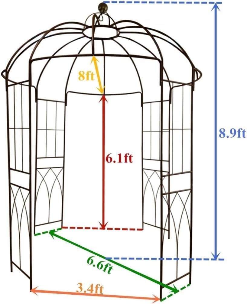 OUTOUR® Franse stijl 4-zijdige vogelkooi vorm metalen tuinhuisje pergola paviljoen boog prieel planten standaard rek voor buiten tuin gazon achtertuin terras, klimwijnstokken, rozen, bloemen, donkere