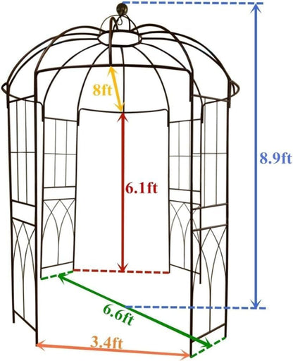 OUTOUR® Franse stijl 4-zijdige vogelkooi vorm metalen tuinhuisje pergola paviljoen boog prieel planten standaard rek voor buiten tuin gazon achtertuin terras, klimwijnstokken, rozen, bloemen, donkere