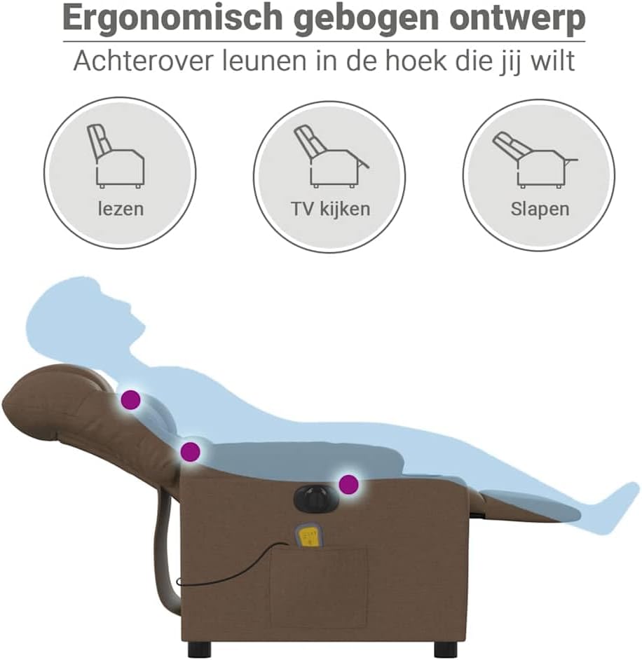 Elektrische Massagestoel – Relaxstoel – Fauteuil – Relaxfauteuil – Massagefauteuil – Elektrisch Verstelbaar – 6-Punts Vibratiemassage – Ademend Polyester