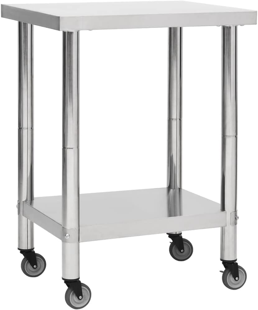 vidaXL Keukenwerktafel met wielen 80x45x85 cm roestvrij staal